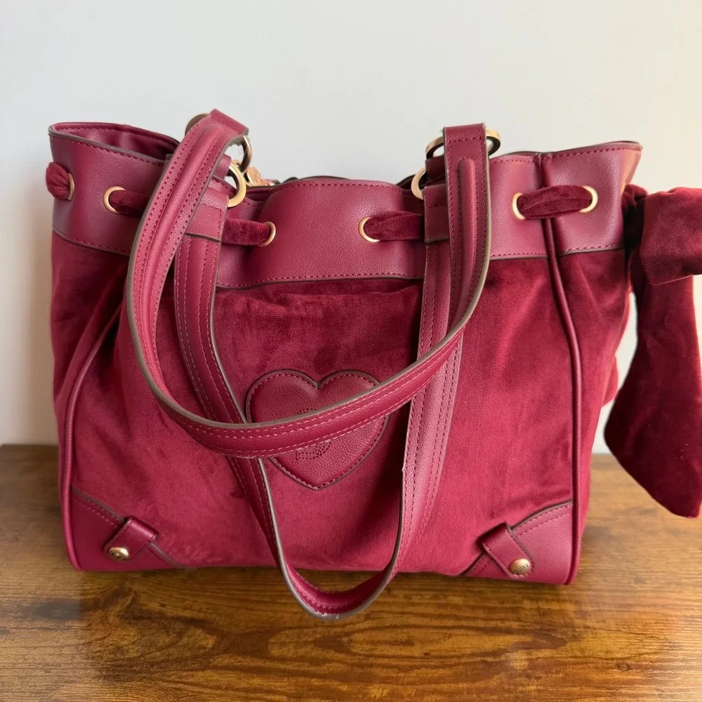 New Juicy Couture Juicy Crown Daydreamer Tote Shoulder Bag Cranberry Red